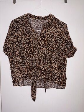 BeachLunchLounge Leopard Print Tie Front Blouse